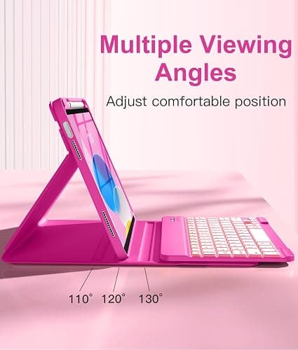 Hamile for iPad 11th 10th Generation Case with Keyboard - 7 Colors Backlit Wireless Detachable Folio Keyboard Cover with Pencil Holder for iPad 11-inch A16 2025 10th Gen 10.9 Inch 2022 (Hot Pink) thumbnail 5
