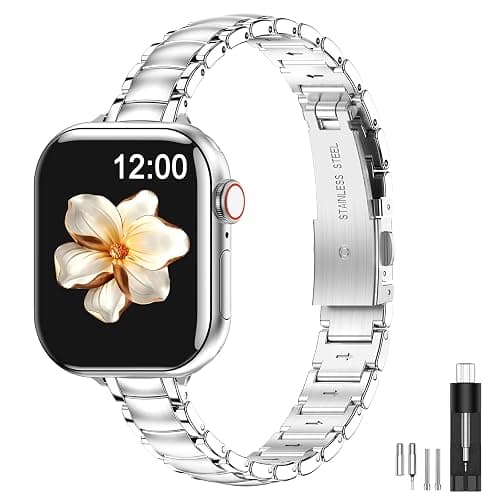 MioHHR Thin Metal Bands Compatible with Apple Watch Band Ultra3/2/1 Series 11 10 9 8 7 6 5 4 3 2 1 SE3/2/1,Slim Narrow Stainless Steel Strap for Women iWatch 49mm 46mm 45mm 44mm 42mm 41mm 40mm 38mm - Image 1
