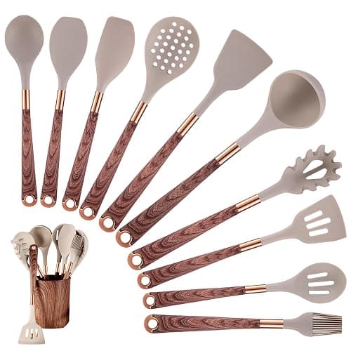 Kitchen Utensils Set of 11 with Holder, Silicone Cooking Utensils Set, Spatula Sets, Heat Resistant Non-Stick Kitchen Utensils, Kitchen Utensil Gadgets Tools BPA-Free Silicone Utensils - Image 1