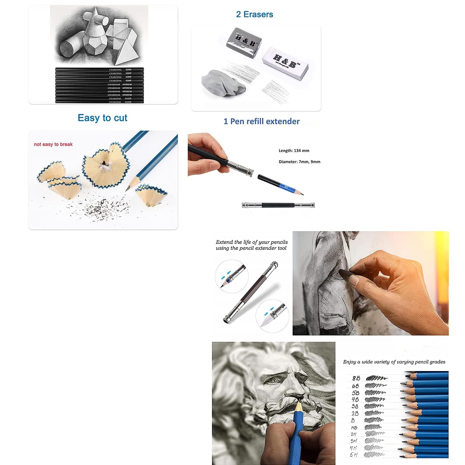 Conjunto profissional de lápis de cor ToneGrip para desenho e esboço com 72 unidades, lápis de cor grafite, ferramenta de haste de carvão, estojo de lona com zíper, para crianças adultos, adolescentes e artistas thumbnail 6