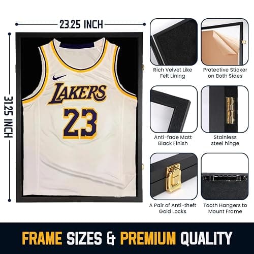 Jersey Wooden Frame Display Case -Shadow Box with 98% UV Protection Acrylic and Hanger for L or XL Baseball Basketball Football Hockey Sport Shirt and Uniform Gifts for Men (Black, 1 Pack) thumbnail 3