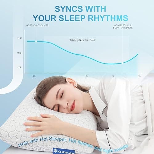 QUTOOL Cooling Pillows King Size Set of 2, Shredded Memory Foam Pillows 2 Pack CertiPUR-US, Firm Yet Soft Adjustable Pillow for Side, Back, Stomach Sleepers Supportive, Hot Sleeper Solution Home Gifts thumbnail 6