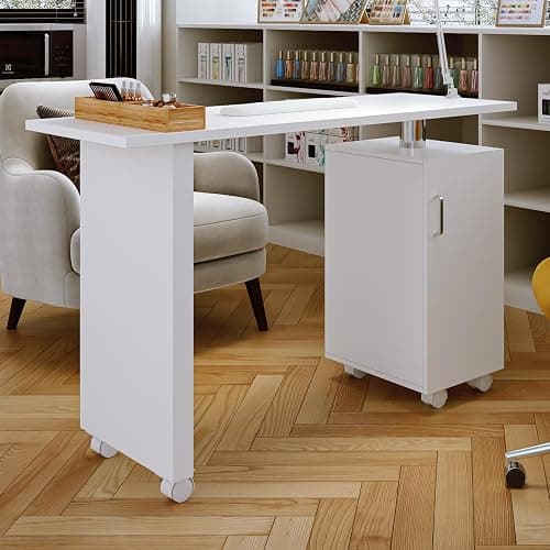 Warmiehomy Manicure Table Mobile Professional Nail Table Beauty Salon Workstation Storage Drawers Nail Desk with Extra Free Armrest, White,120 * 45 * 78 cm thumbnail 8