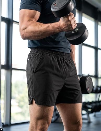 MIER Men's 5 Inch Inseam Running Shorts, Quick-Dry with Pockets | Workout, Athletic, Lightweight Breathable Fabric, Soft Elastic Waist, Inner Drawstring, Side Split, Machine Washable thumbnail 2