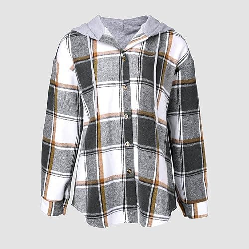 Flannel Jacket For Women Trendy - Fleece Lined Button Down Plaid Shacket Long Sleeve Hooded Jackets Fall Winter Coat thumbnail 7