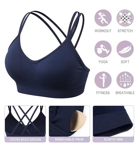 VEQKING Women's Cross Back Sports Bra Padded Strappy Medium Support Yoga Bra for Workout Fitness 3 Pack thumbnail 5