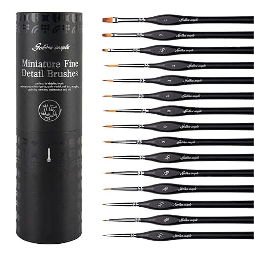 Golden Maple Miniature Paint Brushes, 15PC Model Brushes Micro Detail Paint Brush Set, Fine Detailing for Acrylics, Oils, Watercolors & Paint by Number, Figurine (Black) - Image 1
