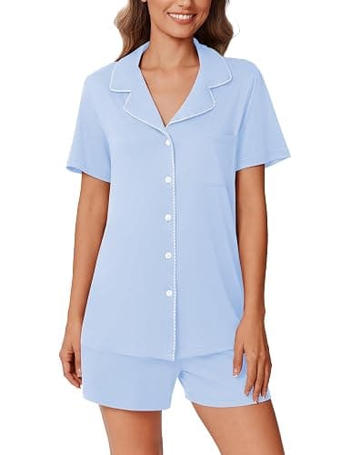 Ekouaer Pajamas Set for Women 2 Piece Pjs Short Sleeve Sleepwear Button Down Lounge Shorts Sets S-XXL thumbnail 5