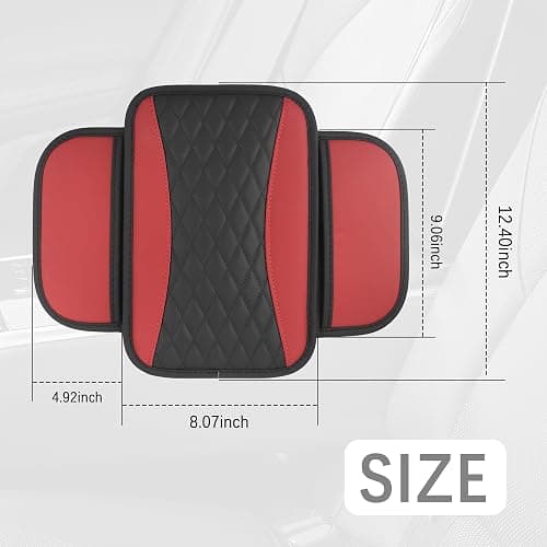 IHOTDER Patchwork Leather Center Console Covers for Cars,Upgraded Arm Rest Cover for Car with Side Storage Pocket for Car Seat Organizer,Middle Console Cover Stylish Car Decoration (Red) thumbnail 2