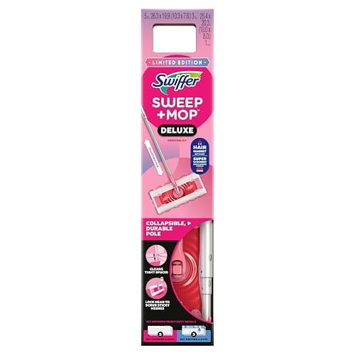 Swiffer Sweep and Mop Deluxe, Limited Edition Pink Wicked: for Good, 2-in-1 Floor Mopping and Sweeping Kit, 1 Sweeper Device, 5 Heavy Duty Dry Sweeping Cloths, 3 Heavy Duty Wet Mopping Cloths thumbnail 15
