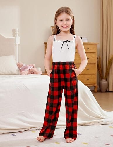 Arshiner Pajama Pants for Girls Long Sleep Plaid Pants Soft Lounge Pj Bottoms with Pockets thumbnail 5