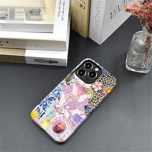 Compatible with iPhone 16 Pro Case - Dual-Layer Protection, Hard Shell with Silicone Interior,Slim Scratch Resistant Shockproof for Woman Men - Leopard Print Wine Glass Collage thumbnail 3