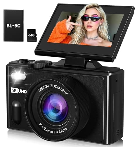 5K Digital Camera, 2026 Upgraded 80MP Compact Camera with 18X Zoom, 3” 180° Flip Screen Travel Camera for Vlogging, Camera Digital for Beginners Teens, Portable Vlogging Camera with 64GB Card - Image 1