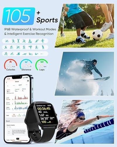 Fitpolo Smart Watches for Men Android & iPhone, Alexa Built-in [1.8" HD Screen] IP68 Waterproof Fitness Watch with Bluetooth Call (Answer/Make), Heart Rate/Sleep/SpO2 Monitor, 105+ Sports Tracker thumbnail 6