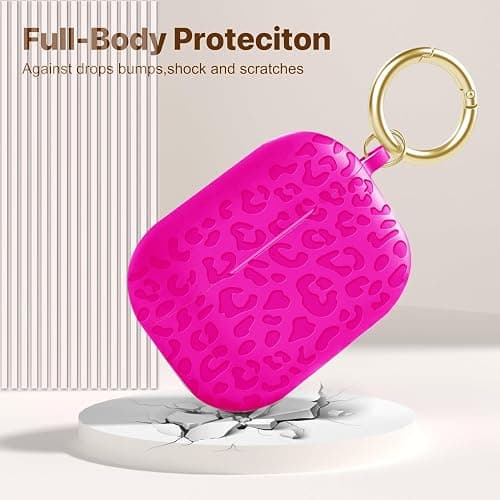 Case Compatible with AirPods Pro 3 Generation 2025 Cover with Keychain, Gawnock Engraved Leopard Skin Soft Cover for AirPods Pro 3 Case Full Protection,Front LED Visible, Rose Red thumbnail 4