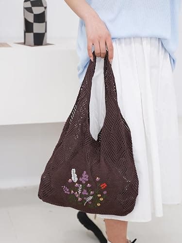 Stizimn Crochet Mesh Beach Tote Shoulder Handbags Hobo Summer Aesthetic Women's Bag thumbnail 6