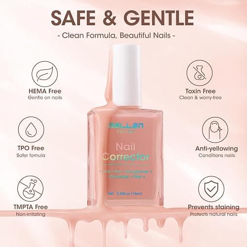 GELLEN Nail Corrector Polish Tinted Sheer Nude, Enhance Natural Look | Toxin HEMA Free One Stop Nail Polish, No Base Top & Lamp Needed | Corrects & Strengthens Weak Brittle Uneven Discolored Nails thumbnail 5