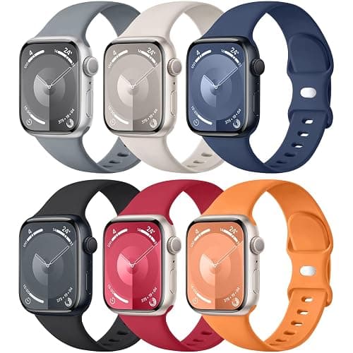 Maledan 6 Pack Bands Compatible for Apple Watch Band 38mm 40mm 41mm 42mm 44mm 45mm 46mm 49mm Women Men, Soft Silicone Sport Band Strap for iWatch Apple Watch Series 11 10 9 8 7 6 5 4 3 2 1 SE Ultra - Image 1