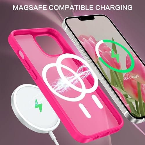 BENTOBEN for iPhone 13 Phone Case and iPhone 14 Magnetic Case [Compatible with Magsafe] Slim Translucent Matte Design Shockproof Bumper Drop Protective Cute Girls Women Boys Men 13/14 Cover, Hot Pink thumbnail 9