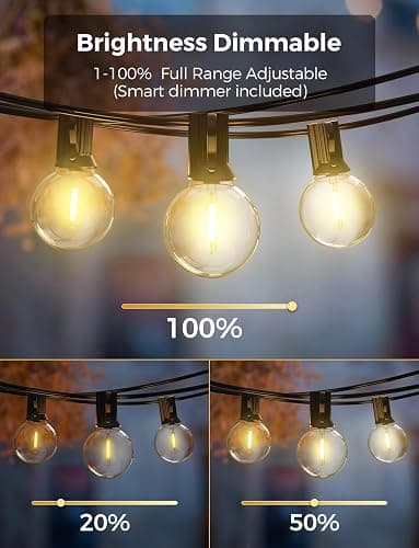 XMCOSY+ Patio Lights, Smart 50Ft Outdoor String Lights with 25 Dimmable G40 Globe Bulbs, APP Control, Work with Alexa, Connectable Waterproof LED Outdoor Light thumbnail 4