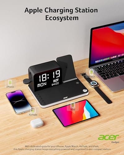 acer 7-in-1 Wireless Charging Station: Charger Stand for Multiple Devices for Apple - iPhone 16 15 14 13 12 Pro Max Apple Watch Airpods, Wireless Charger iPhone Charging Station with Bluetooth TimeSyn thumbnail 3
