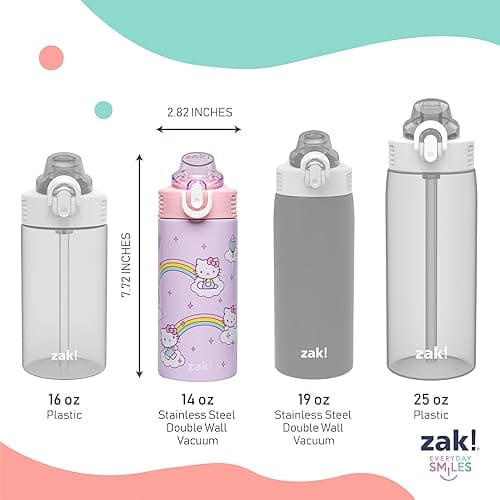 Zak Designs Sanrio Sage Kids Water Bottle For School or Travel, 14oz Stainless Steel Water Bottle With Straw, Handle, and Leak-Proof, Pop-Up Spout Cover (Hello Kitty) - Hello Kitty thumbnail 4