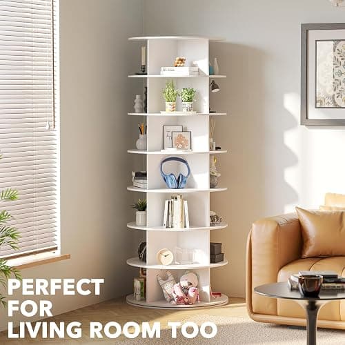 SpaceAid 7 Tier Rotating Shoe Rack Tower, Spinning Shoe Display Lazy Susan, Revolving 360 Shoe Rack Storage Round Carousel, Vertical Handbag Rotate Shoes Closet Organization (7-Tier White) thumbnail 6