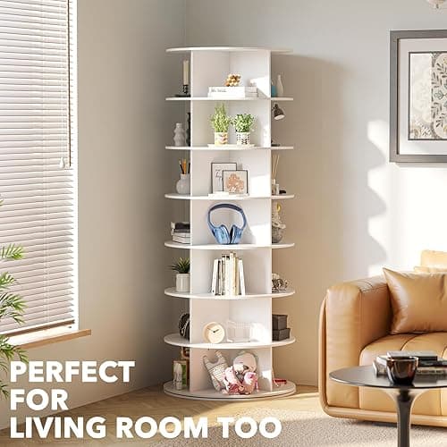 SpaceAid 7 Tier Rotating Shoe Rack Tower, Spinning Shoe Display Lazy Susan, Revolving 360 Shoe Rack Storage Round Carousel, Vertical Handbag Rotate Shoes Closet Organization (7-Tier White) thumbnail 7