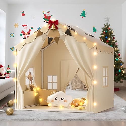 EagleStone 2-in-1 Kids Tent,Large Play Tent with Padded Mat and Lights,Kids Playhouse with 2 Doors & 4 Windows,2 Large Side Pockets,Indoor Outdoor Kid Play Tent for Toddlers,53" x40" x 51" thumbnail 9
