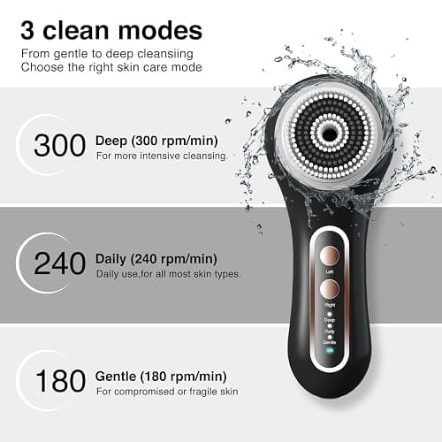 UMICKOO Face Scrubber Exfoliator, Rechargeable Facial Cleansing Brush with 2-Way Rotation & 3 Modes, 30-Day Runtime, 5 Brush Heads for SPA-Level Care, IPX7 Waterproof, Deep Cleaning for All Skin Types thumbnail 5