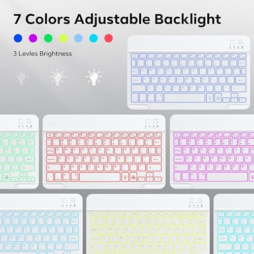 OMOTON Bluetooth Keyboard, Backlight Wireless Rechargeable Keyboard for iPad, iPad Pro, iPad mini, iPad Air with Illuminated LED (White) - White thumbnail 5