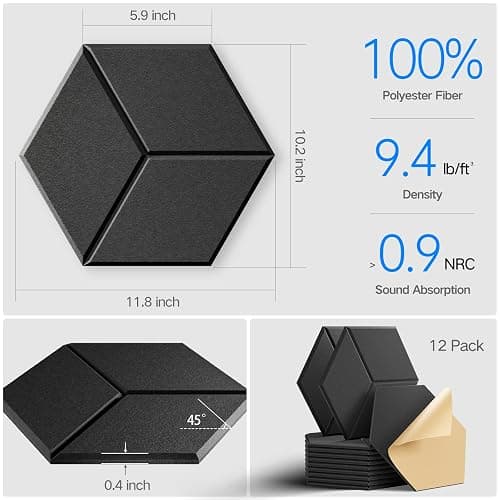Dailycooper 22 Pack Self-Adhesive Acoustic Panels 12" X 10" X 0.4" - Sound Proof Foam Panels with High Density, Fashionable Y-Lined Design, Flame Resistant, Absorb Noise and Eliminate Echoes(Black) thumbnail 3