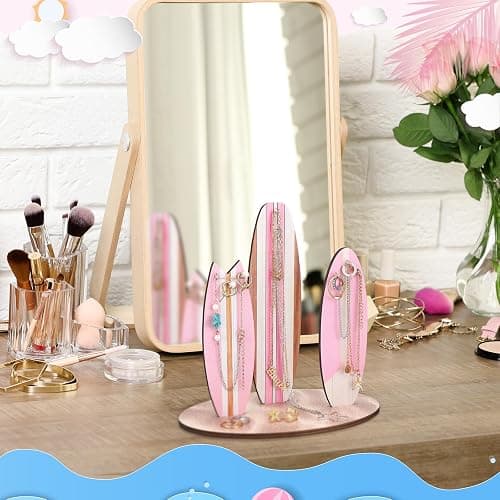 Wonderjune Jewelry Organizer Stand, Coastal Christmas Surfboard Decor, Preppy Beach Room Decor, Wooden Hawaii Surfer Gift, Teen Girl Room Decoration(Pink) thumbnail 6