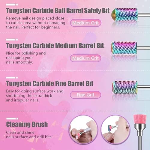 Depvko 21Pcs Nail Drill Bits Set with Portable Pink Case, 3/32 Inch Drill Bits for Nails, Ceramic Diamond Carbide Cuticle Nail Bits effile Remover Bits bits for Home Salon Acrylic Gel Nail Polish thumbnail 2