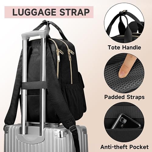 MATEIN Cute Laptop Backpack for Women, 15.6 Inch Corduroy Computer College Backpack with USB Charging Port, TSA Lightweight Aesthetic Back Pack Travel Laptop Daypack for Work Nurse Teacher Gift, Black thumbnail 5