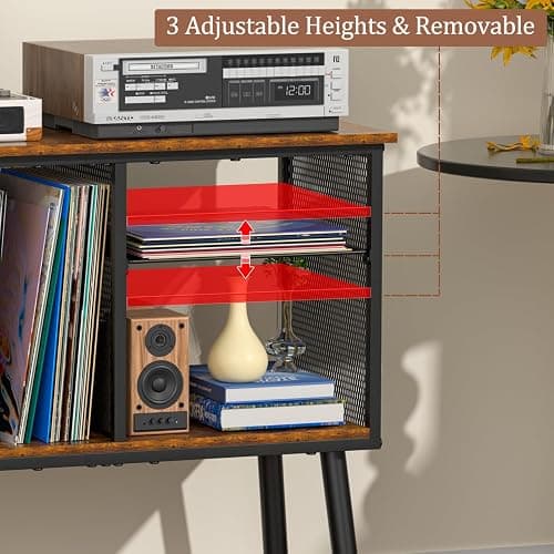 Record Player Stand with Adjustable Divider Vinyl Storage Holder Up to 200 Albums Mid-Century Large Record Player Table Vinyl Holder Turntable Stand End Table for Bedroom & Living Room, Patent Pending thumbnail 3