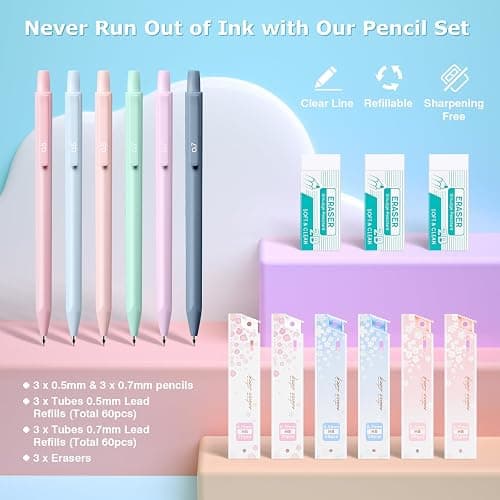 Asten 35 Pcs Aesthetic School Supplies, Clear Pencil Case with Pastel Pens and Highlighter, Mechanical Pencil 0.5 & 0.7 mm, 6-in-1 Multicolor Pen, Book Annotation Kit, College School Supplies for Girl thumbnail 4