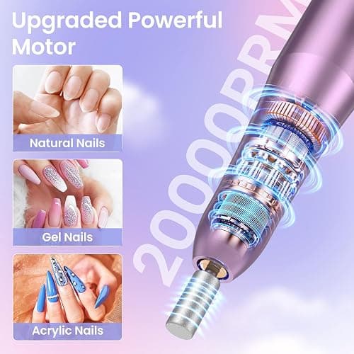 Electric Nail File, Professional Nail Drill Machine for Gel Nails, 20000RPM Adjustable Speed, Electric Nail Drill E File for Nail, Portable Manicure Pedicure Set for Women Girls Mum Nail Care Gifts thumbnail 3