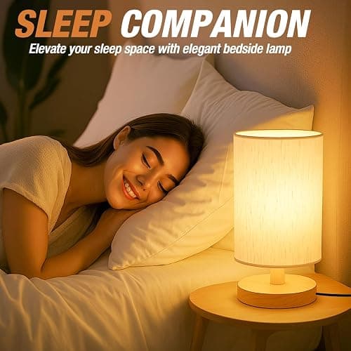 EZIYIN Desk Lamp LED Bulb Included, Small Bedside Table Lamp Plug-in - Classic Wood Base with Flaxen Fabric Shade, Lamps for Night Stands, Simple Nightstand Light for Bedroom, Office, Desk thumbnail 7