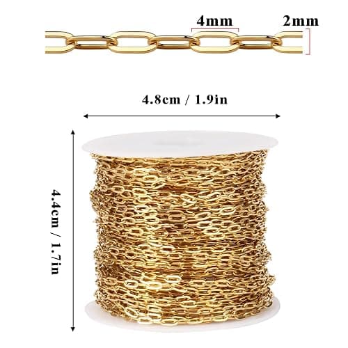 33FT Gold Paperclip Chain Jewelry 2MM 18K Gold PVD Plated Stainless Steel Paperclip Link Chain Roll Bulk for Jewelry Making thumbnail 3