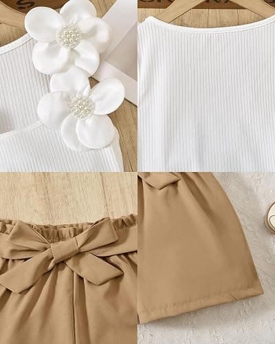 Momkonzz Girls Summer Clothes Set for Kids Flower Sleeveless Tank Top + Shorts + Belt Tween Outfits Size 7-12T thumbnail 6
