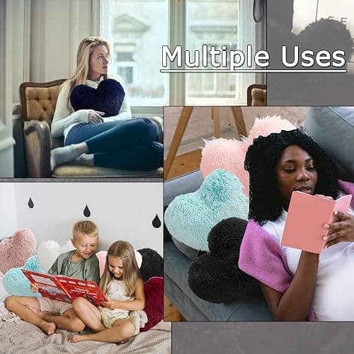 MorroMorn Fluffy Heart Throw Pillows, Shaggy Decorative Pillow for Sofa Couch Bed, Cute Room Decor Decorations for Women Girls Kids (Dark Red) thumbnail 5