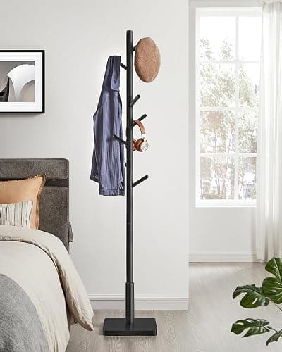 VASAGLE Garderobenständer, Kleiderständer Massivholz, Jackenständer Baumform, 8 Haken für Jacken, Hüte, für Flur, Haken und Haltestange aus Kautschukholz, tintenschwarz RCR010B01 thumbnail 4