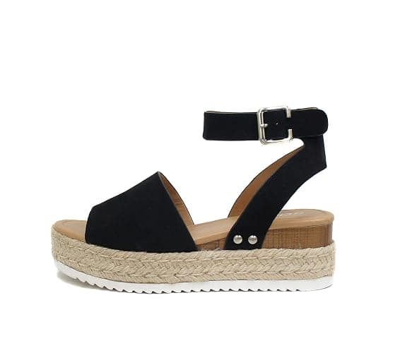 Soda Topic Open Toe Buckle Ankle Strap Espadrilles Flatform Wedge Casual Sandal - Image 1