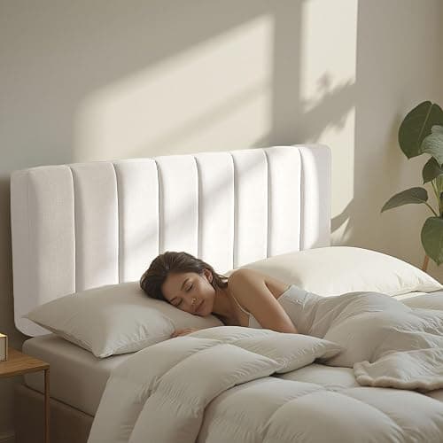 Hearth & Harbor Upholstered Twin Headboard - Easy Assemble Channel Stitched Headboard Twin Size - Wall Mounted Headboards with 3D Soundproof Wall Panels Peel & Stick Floating Headboards, Off White thumbnail 2
