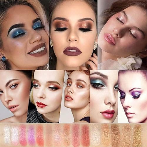 Bernecy Glitter Eyeshadow Palette,10 Colors Sparkle Shimmer Eye Shadow Highly Pigmented Long Lasting Makeup Set Gold (Type 5), Small thumbnail 10