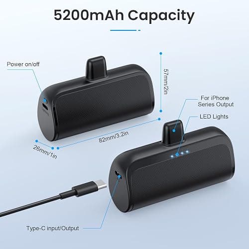 Mini Portable Charger Power Bank for iPhone,5200mAh Portable Phone Charger, Ultra-Compact PD Fast Charging Battery Pack Compatible with iPhone 14/14 Plus/Pro Max/13/12/12 Mini/11/XS/XR/X/8/7/6/6s - A-A--Black thumbnail 7