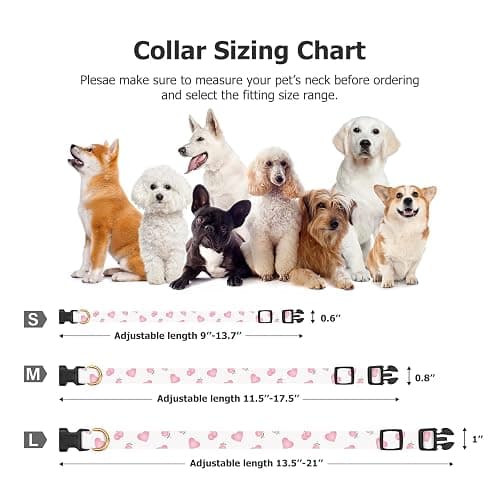 Cotton Handmade Dog Collar Cute and Distinctive Patterns White and Pink Love Heart with Pendant for Girl Boy Dogs Collars S thumbnail 3
