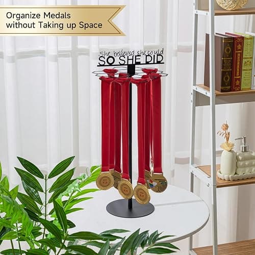 Honeydak Rotatable Medal Hangers Display Tabletop Metal Medal Holder Rack with Adjustable Height Holds 45+ Medals with Motivational Words Race Marathon Sports Hanger Display thumbnail 7