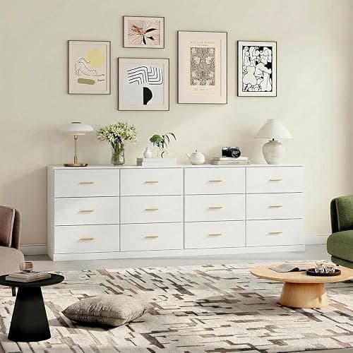 MUTOVA White 6 Drawer Dresser for Bedroom Modern Chests of Drawers with Gold Handle 47" Wooden Closet Dresser Long Storage Cabinet Organizer Dresser TV Stand thumbnail 8